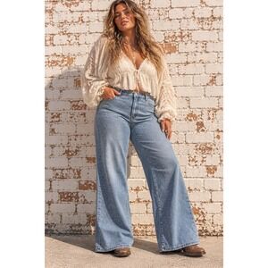 Rhinestone Jeans Wide Leg Crystal Studded Denim Y2K Western Glam XXL NWT